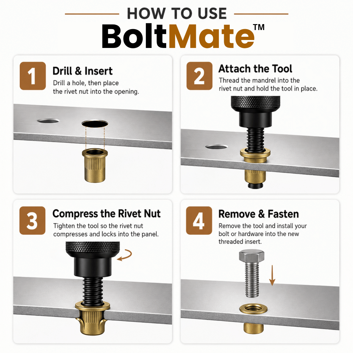 BoltMate™ Rivet Nut Drill Adapter Kit (Gallery)